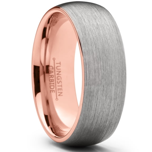 Metal Masters Mens Tungsten Carbide Wedding Band Ring 8mm Dome Brushed Rosetone Pink Comfort-Fit Band 11.5