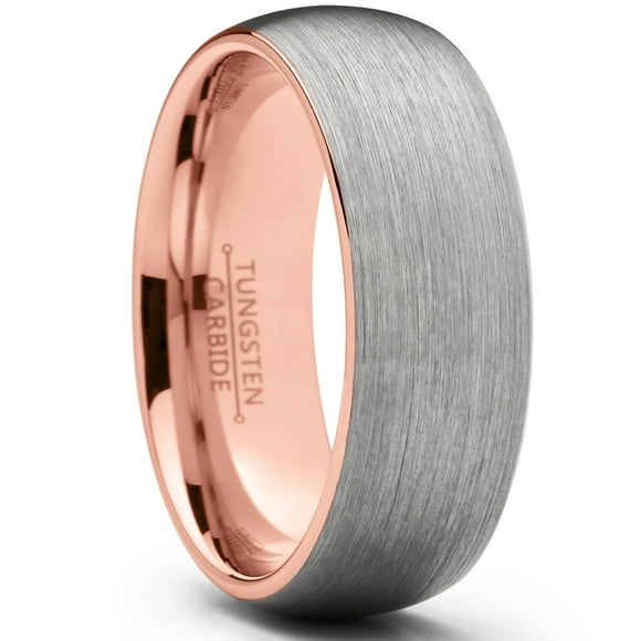 Men's Tungsten Carbide Wedding Band Ring, 8mm Dome Brushed Rose Tone Pink Comfort Fit Band 9