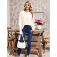 thumbnail image 6 of Women'S Fall Fashion Crew Neck Ribbed Knit Pullover Sweater Loose Side Split Batwing Long Sleeve Sweaters Cream White M, 6 of 7