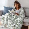 thumbnail image 3 of Boho Sage Green Floral Throw Blanket, Flannel Fleece Blanket with Striped Design for Couch, Vintage Farmhouse Paisley Plant Soft Breathable All Season Plush Blankets for Sofa Office Travel 40"x50", 3 of 9