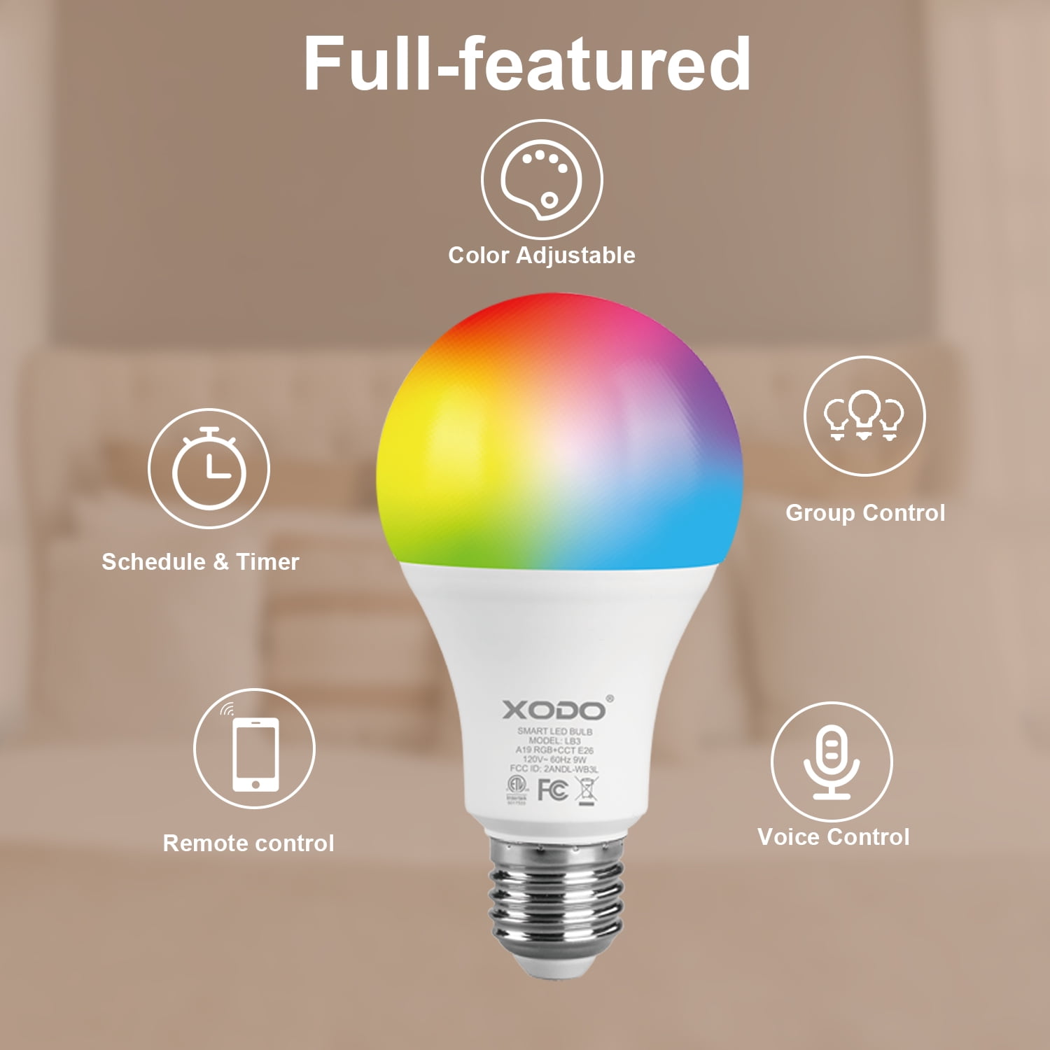 XODO Smart Light Bulb, Color Changing Wi-Fi LED Light Bulbs with App and Voice Control, 4-Pack