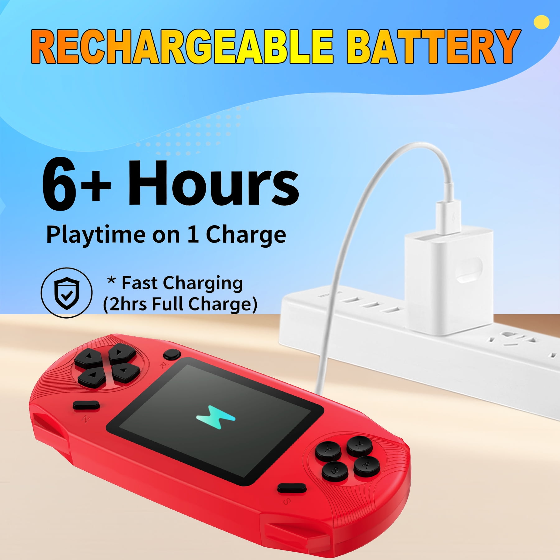 Beijue Rechargeable 16 Bit Handheld Game Console Toy for Kids with 3.0'' Color LCD 100 Games (Red)