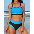 thumbnail image 6 of Attraco Women High Waisted Bikini Sets Sporty Color Block Two Piece Swimsuit Scoop Neck Bathing Suits Shoulder Straps Swimwear, 6 of 7