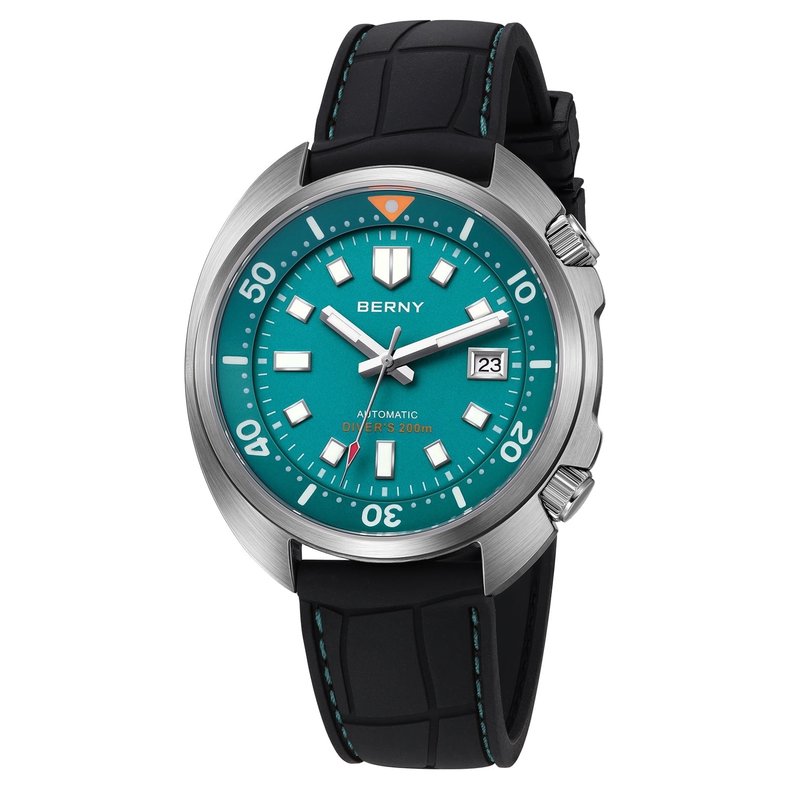 BERNY Automatic Dive Watches for Men, Sport 200M Waterproof Analog Mechanical Watch with Date Display, Super Luminous, Silicone Strap, Sapphire Crystal, Fashion Men's Diver Watch (Mint Green)