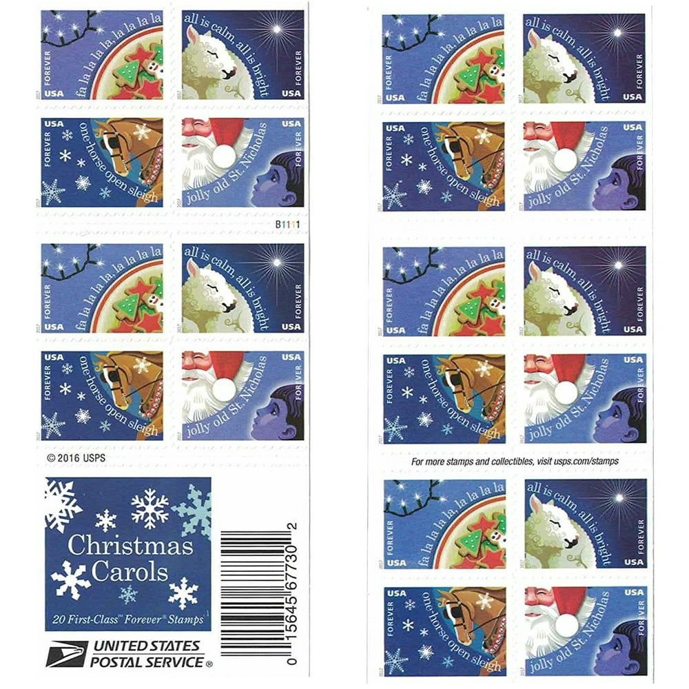 Christmas Carols 1 Book of 20 USPS First Class Postage Stamps Holiday