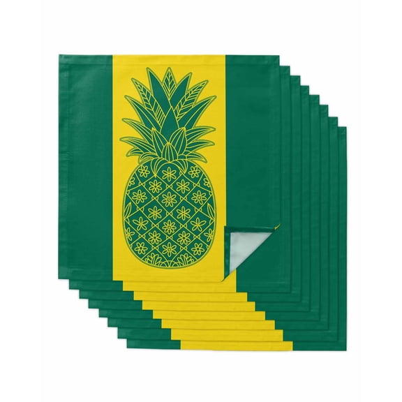 Pineapple Cloth Napkins Set of 8 Reusable Dinner Napkins, Boho Tropical Dark Green Yellow Stripe Summer Cocktail Napkin Washable Table Napkins for Wedding/Holiday Party/Baby Shower 20"x20"
