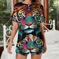 thumbnail image 2 of Tiger Animal Graffiti Pajama Set for Women 2 Piece Sleepwear Loungewear Short Sleeve, 2 of 7