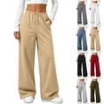 thumbnail image 1 of Pantalones Deportivos de Pierna Ancha para Mujer - Cintura Elástica con Cordón, Sueltos, Casuales, de Color Sólido, Ligeros, con Bolsillos, S, 1 of 9