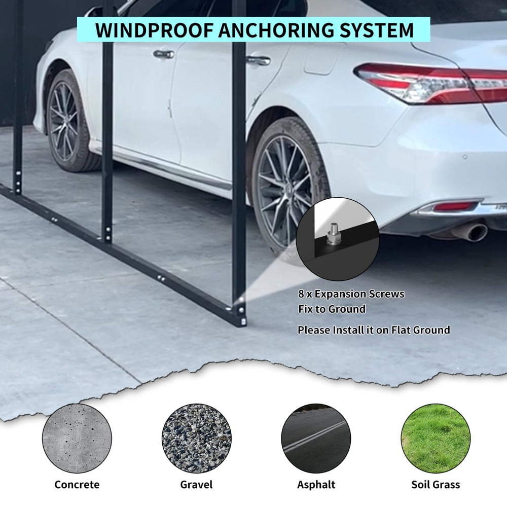 NOBOLEA Metal Carport, Heavy-Duty Steel Car Canopy with Reinforced Frame, Weather-Resistant Outdoor Shelter for Cars, Boats, and Equipment, Grey