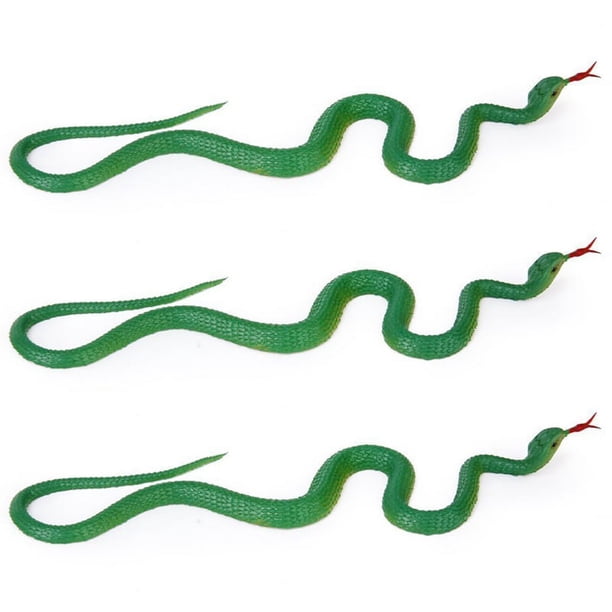 3X Simulación de Serpiente de Juguete de Plástico Blando Simulación de Serpiente Juguete con Punta de Goma - Verde