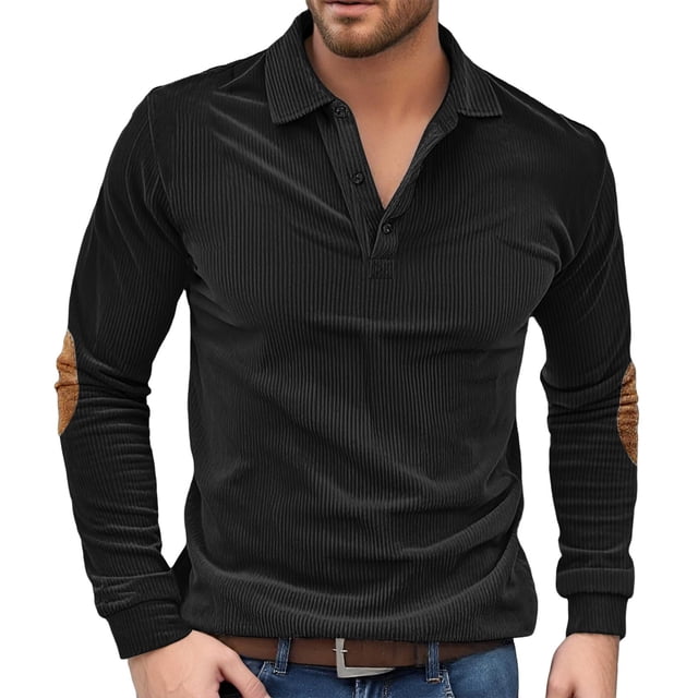 Polo Adulte Homme Manches Courtes T-Shirts à Boutons Basique Noir Homme