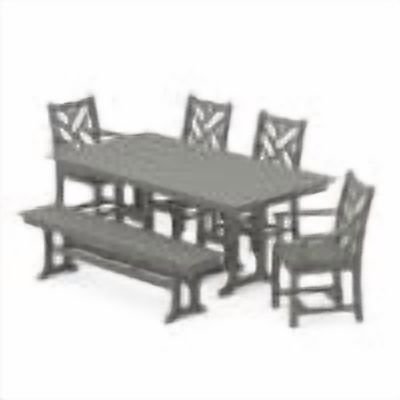 POLYWOOD Chippendale 6-Piece Farmhouse Dining Set in Slate Grey