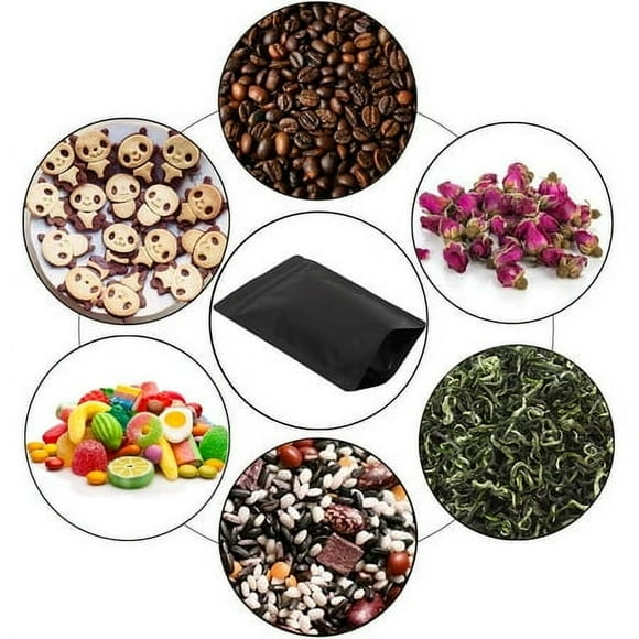 UCOFFEE 100 Pcs Sacs Mylar - 4x6 Pouces Sacs de Stockage Alimentaire Mylar Pochette en Aluminium Refermable Sacs Ziplock Hermétiques en Vrac (Noir Mat)
