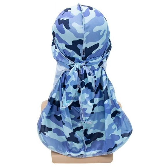 AOOOWER Unisex Imitation Silk Durag Pirate Cap Camouflage Long Tail Bandana Turban Hat