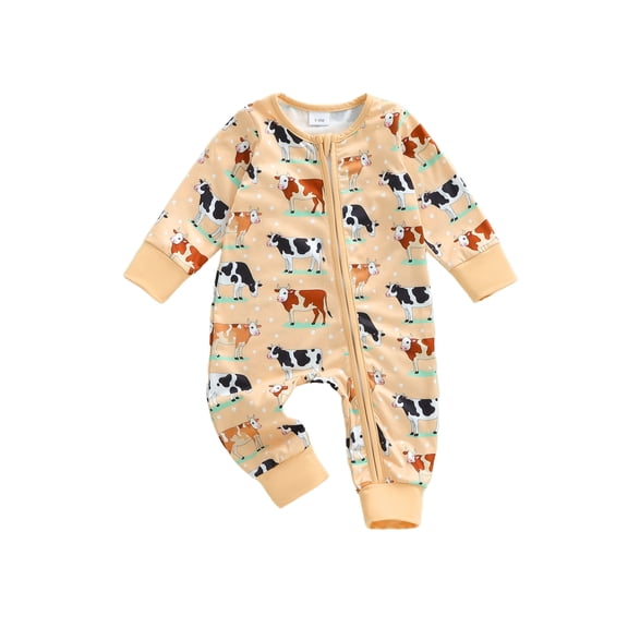 BemeyourBBs Western Cowboy Outfits Baby Boy Cow Printed Romper Long Sleeve Fall Zipper Jumpsuits Newborn Fall Winter Spring Clothes