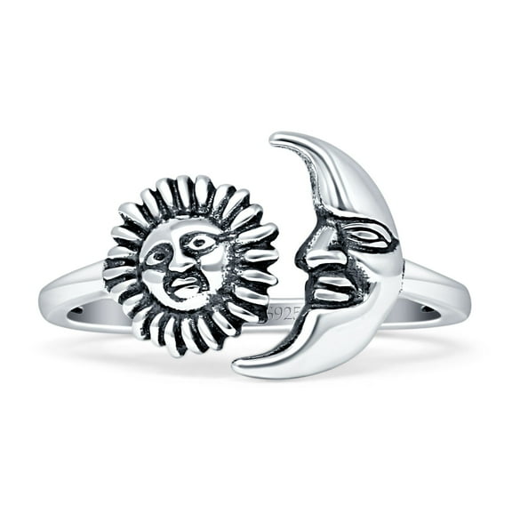 Sun Moon Ring Oxidized 925 Sterling Silver Size 5