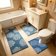 thumbnail image 6 of Bathroom Rug Set,Three Piece Flocked Water Absorbent Floor Mat With Anti Slip Base and Machine Washable Feature for Shower Toilet Floor Layout,Fit for Youngster Household Restroom Decoration(Blue), 6 of 7