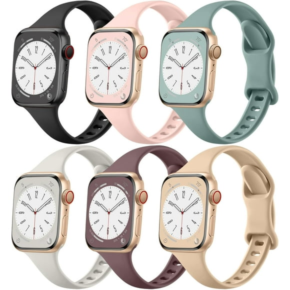 shiyou-6 Pack Bands Compatible with Apple Watch Strap 40mm 41mm 38mm 44mm 45mm 46mm 49mm 42mm Women Men, Slim Soft Silicone Wristband Bracelet for iWatch Bands Ultra 2 SE Series 10 9 8 7 6 5 4 3 2 1
