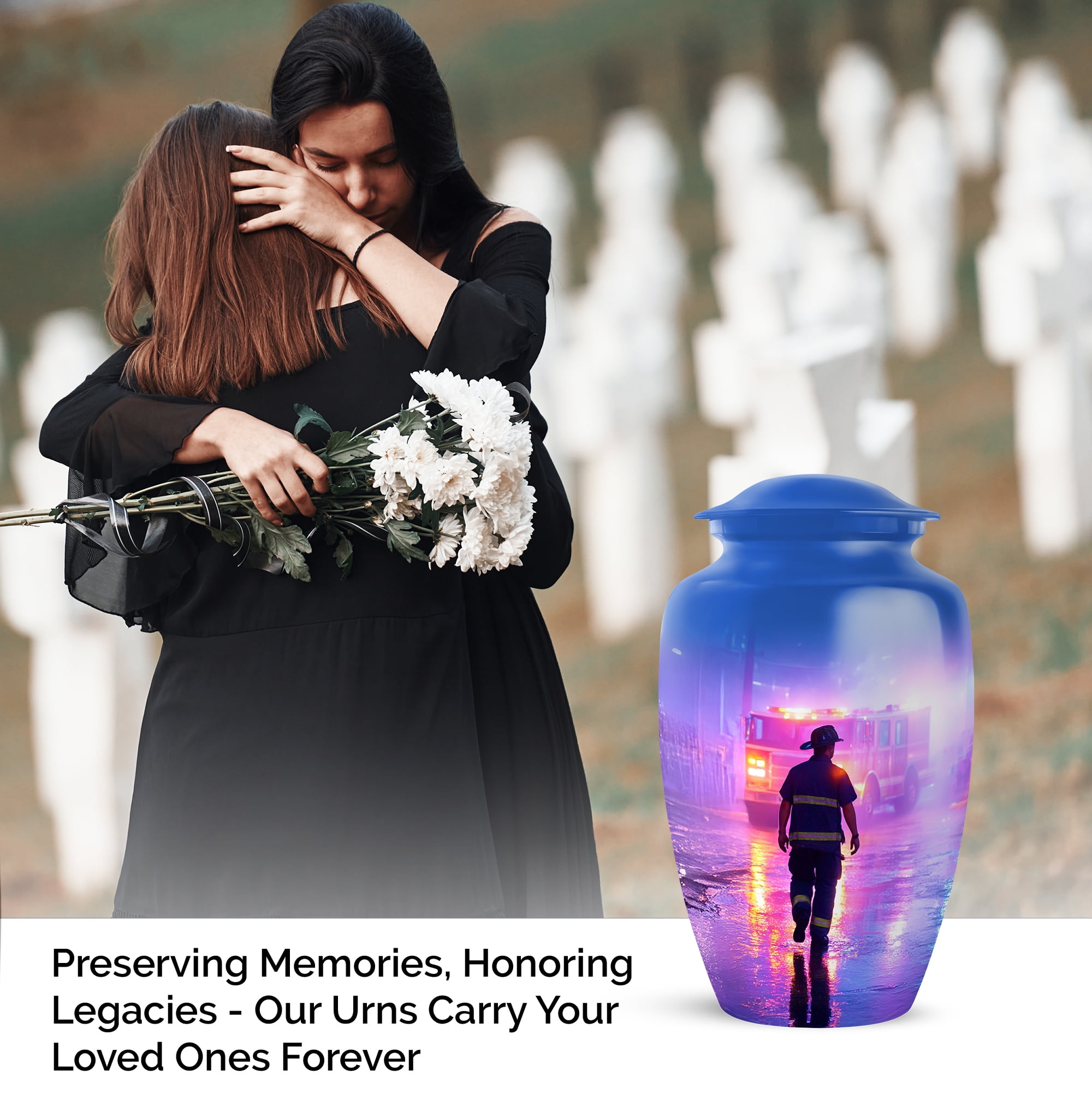 Fire Fighter Cremation Urns For Human Ashes Adult Female Mom, Purple Urns For Human Ashes Man And Woman, Funeral Urn For Adults Male And Female, Large Decorative Urn For Brother, 10 Inch