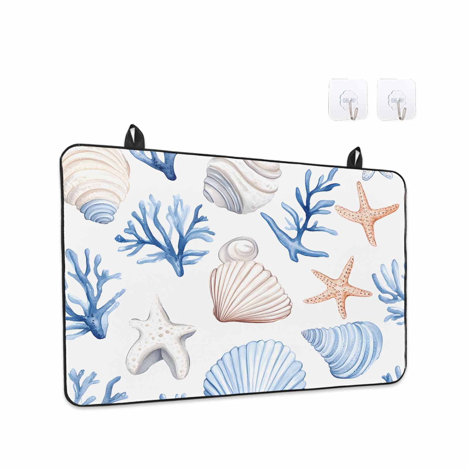 Ocean Coastal Stove Top Cover for Electric Stove, Heat-proof & Non Slip Glass Top Stove Cover Protector, Blue Coral Shell Starfish Beach Summer Kitchen Flat Cooktop Rubber Mat 24x21 Inches