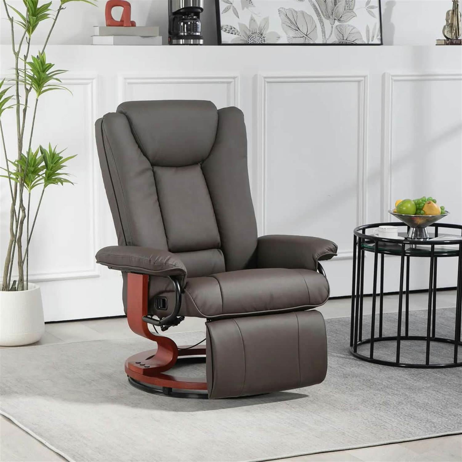 Demi Bonn 40" Modern RV Recliner, High-Quality PU Leather Swivel Armchair with Footrest for Living Room, Brown