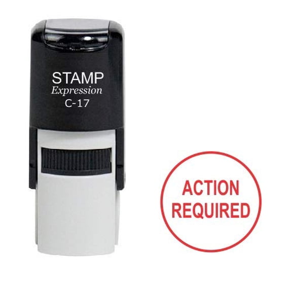 stampexpression - Action Required Round Office Self Inking Rubber Stamp - Red Ink (W-6995)
