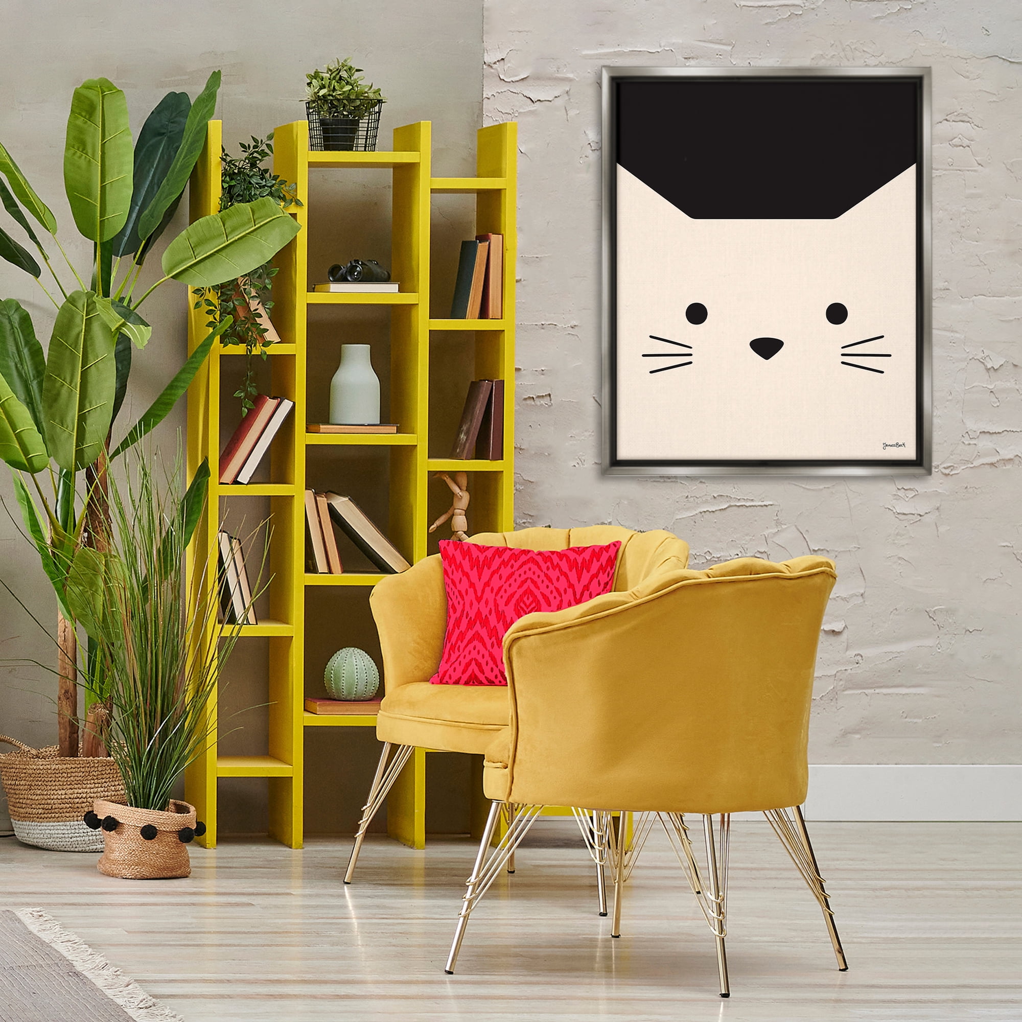 Stupell Industries White Cat Close Up Animals Painting Gray Floater Framed Canvas Art Print Wall Art, 25 x 31