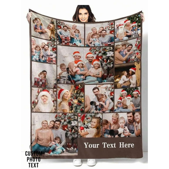 Custom Photo Flannel Blanket - Personalized Family Pet Couple Collage Print for Bed Sofa Outdoor Camping, Christmas Mother's Day Father's Day Birthday Gift, Cozy Home Decor Throw