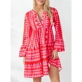 thumbnail image 2 of Franhais Women Summer Flowy Dress,Casual Contrast Color Loose V Neck Long Sleeve Party Dress for Beach, 2 of 9