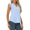 thumbnail image 5 of INSPIRE CHIC Mother's Day Women's Gingham Top Ruffle Shirt V Neck Cap Sleeve Plaid Blouse L Blue, 5 of 7