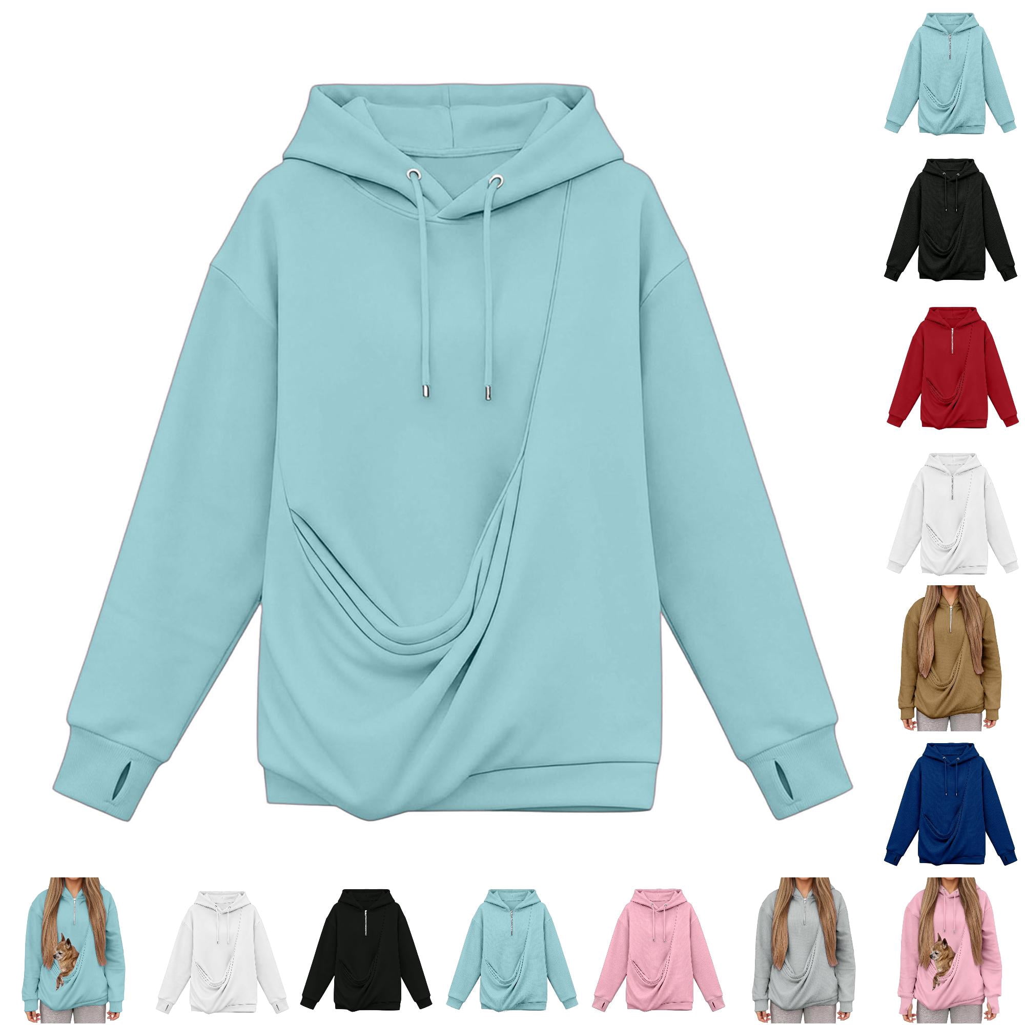 LUOGENLI Women Fall Sweatshirt Pet Carrier Hoodie for Women Front Zipper Pouch Holds Small Dog Cat Long Sleeve Hooded Sweatshirt Sky Blue-E M