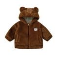 thumbnail image 2 of Delliss Girls' Thick Plush Jacket Fleece Hooded Top Warm Cardigan Zipper Coat Brown 5-6Years, 2 of 5