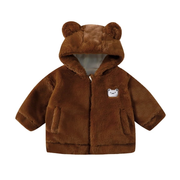 Favoffer Fall Winter Toddler Girl Boy Fleece Hooded Jacket Cute Thickened Soft Sweater Plush Cardigan for Home Birthday Outdoor Play Baby 1-8Y