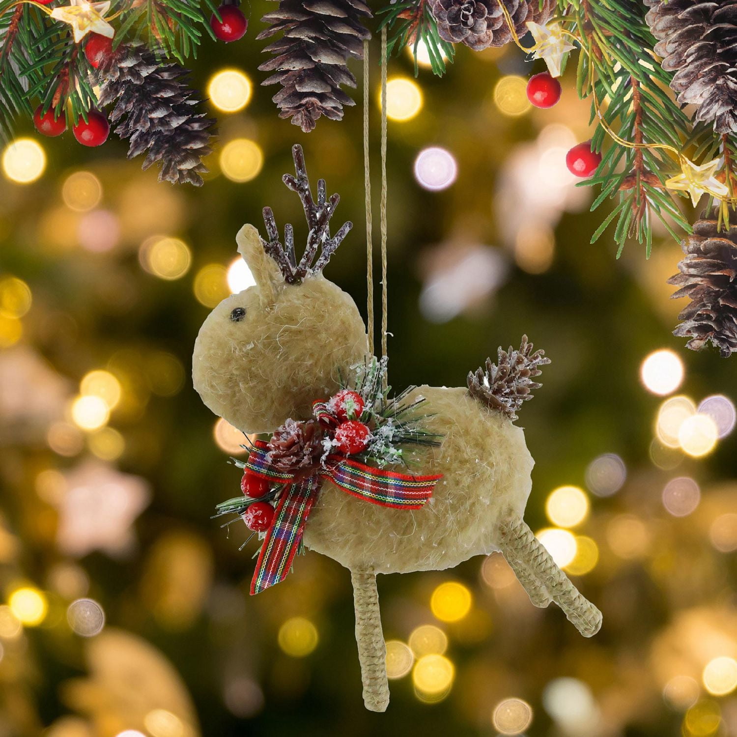 Holiday Time Brown Fabric Reindeer Ornament