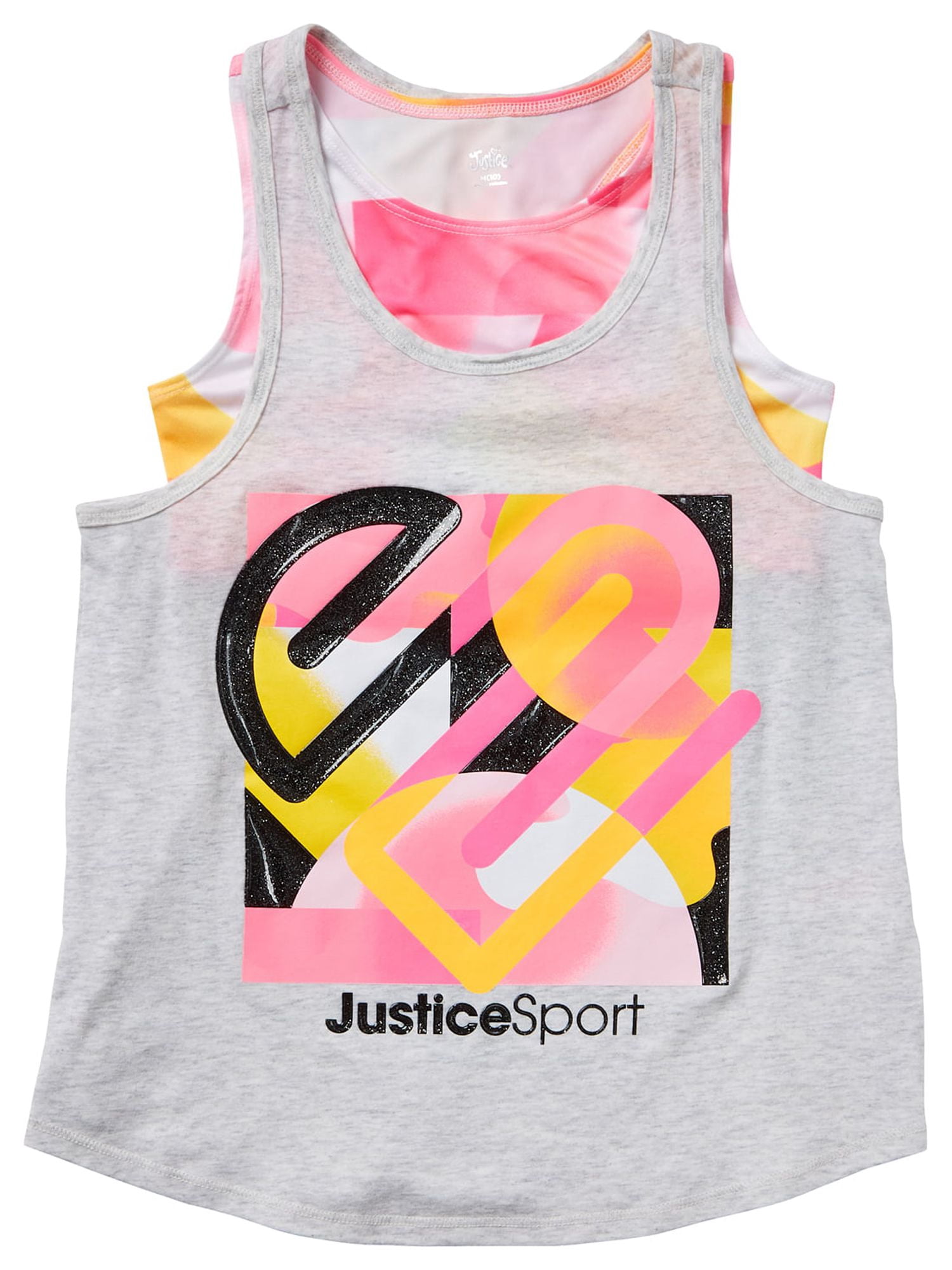Justice Girls J-Sport Mesh Detail 2-Fer Tank Top, Sizes XS-XLP