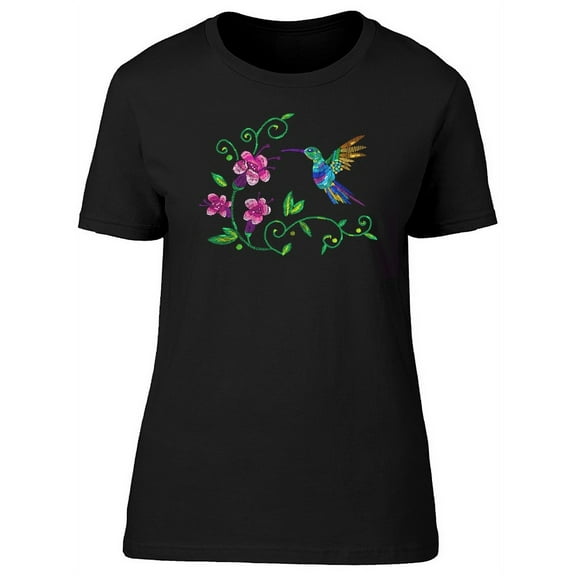 Hummingbird And Exotic Flowers T-Shirt Women -Image by Shutterstock, Female Small