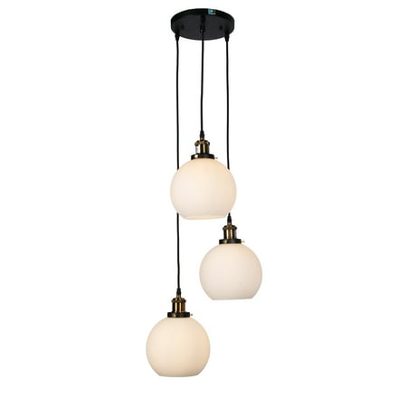 Vizzel Black 3 Light Pendant Chandelier With Frosted Glass Globe Vizzel Black 3 Light Pendant Chandelier With Frosted Glass Globe Shades Includes Edison Bulbs
