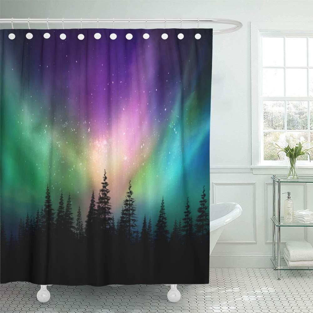 KSADK Colorful Canada Multicolored Northern Lights Aurora Borealis on Canadian Forest Shower