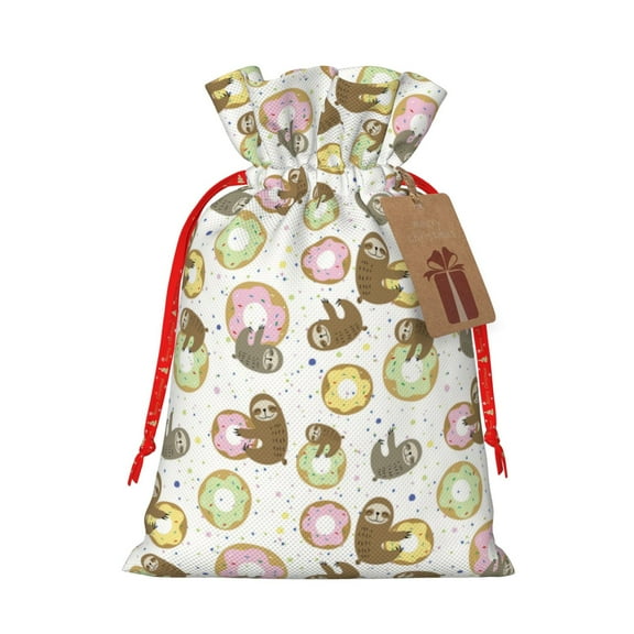 Naloa Donut Sloth Drawstring Christmas Bags, 3D Xmas Gift Bags, Christmas Wrapping Bags, Xmas Goodie Bags, Treat Pouch Bags, Party Favor Bags-Small