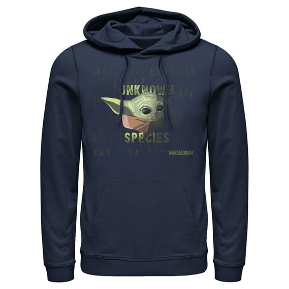 Men's Star Wars: The Mandalorian The Child Unknown Species  Pull Over Hoodie Navy Blue Large