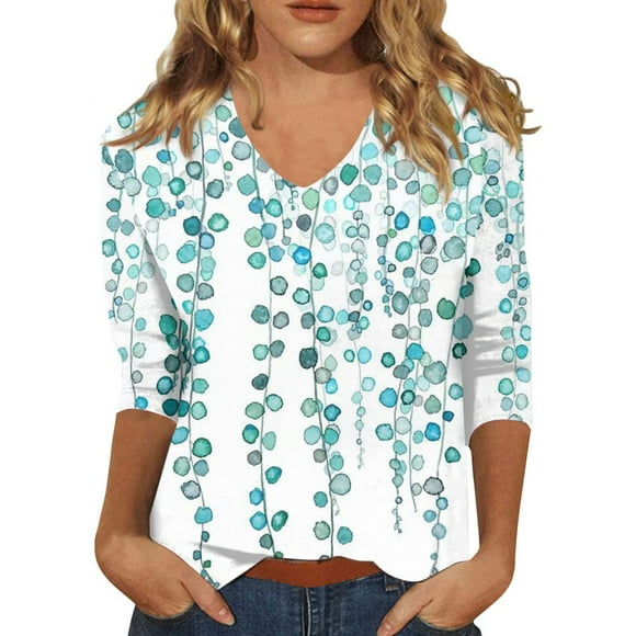 CHUANK Hauts pour Femmes à Manches 3/4 Grande Taille Col en V Coude T-Shirt Uni pour Femmes Chemises à Demi-Manches à Motif Floral pour Femmes Blouses d'Été pour le Travail Professionnel Blanc P