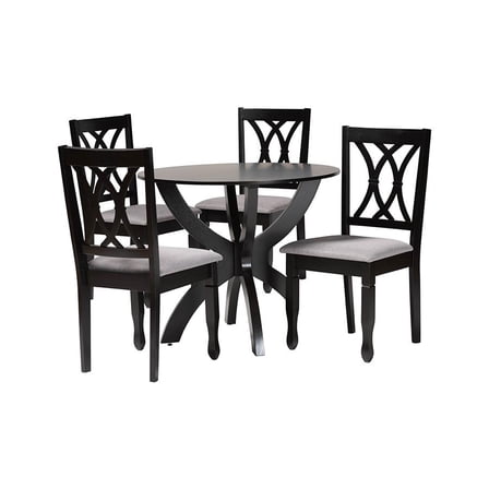Baxton Studio April Grey Fabric and Dark Brown Finished Wood 5-Piece Dining Set