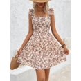 thumbnail image 5 of Apricot Floral Print Hollow Back Ruffle Trim A-Line Sundress With Bow Detail For Women, 5 of 6