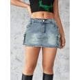 thumbnail image 4 of Niusricy Women's Sexy Denim Cargo Skirts Ladies Tight Fitted Mini Skirts High Waist Bodycon Skirts Fashion Cool Casual Bottom Skirts with Pockets Summer Daily Clothes Streetwear for Bar Clubwear, 4 of 5