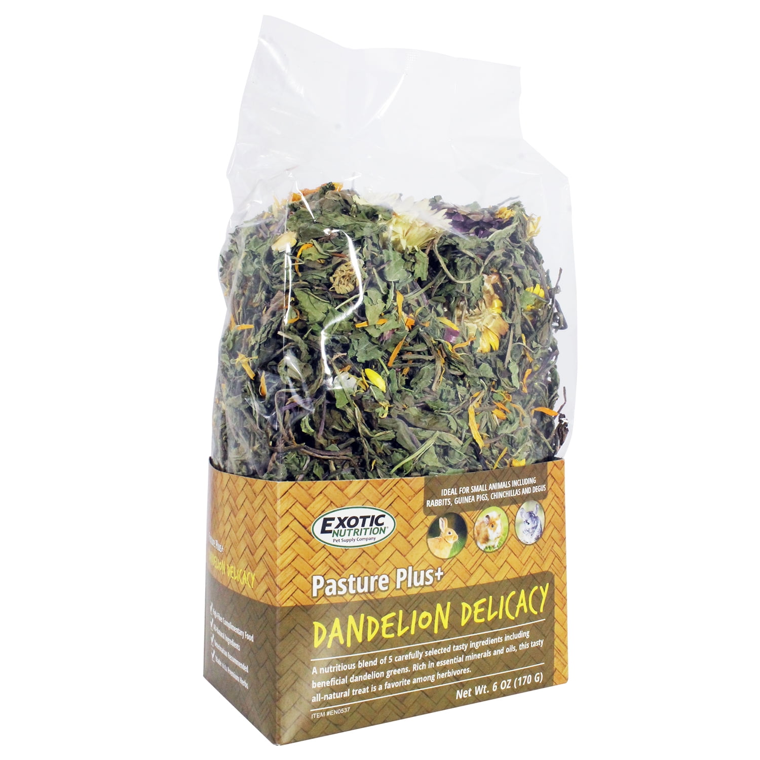 Exotic Nutrition Pasture Plus+ Dandelion Delicacy - Small Animal Pet Treat - Squirrels, Guinea Pigs, Rabbits, Chinchillas, Pr