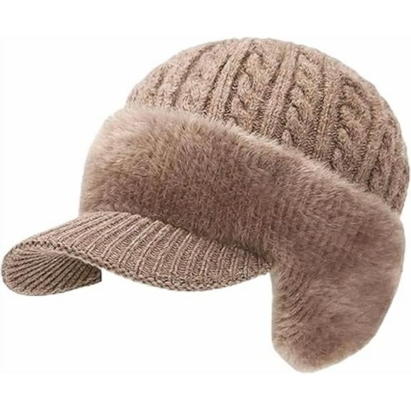 ColdShield Trapper Blocking Knitted Hats, Cozy Head Beanie with Brim & Ear Flaps, for Men Women Cold Weather (Khaki, 1 PC)