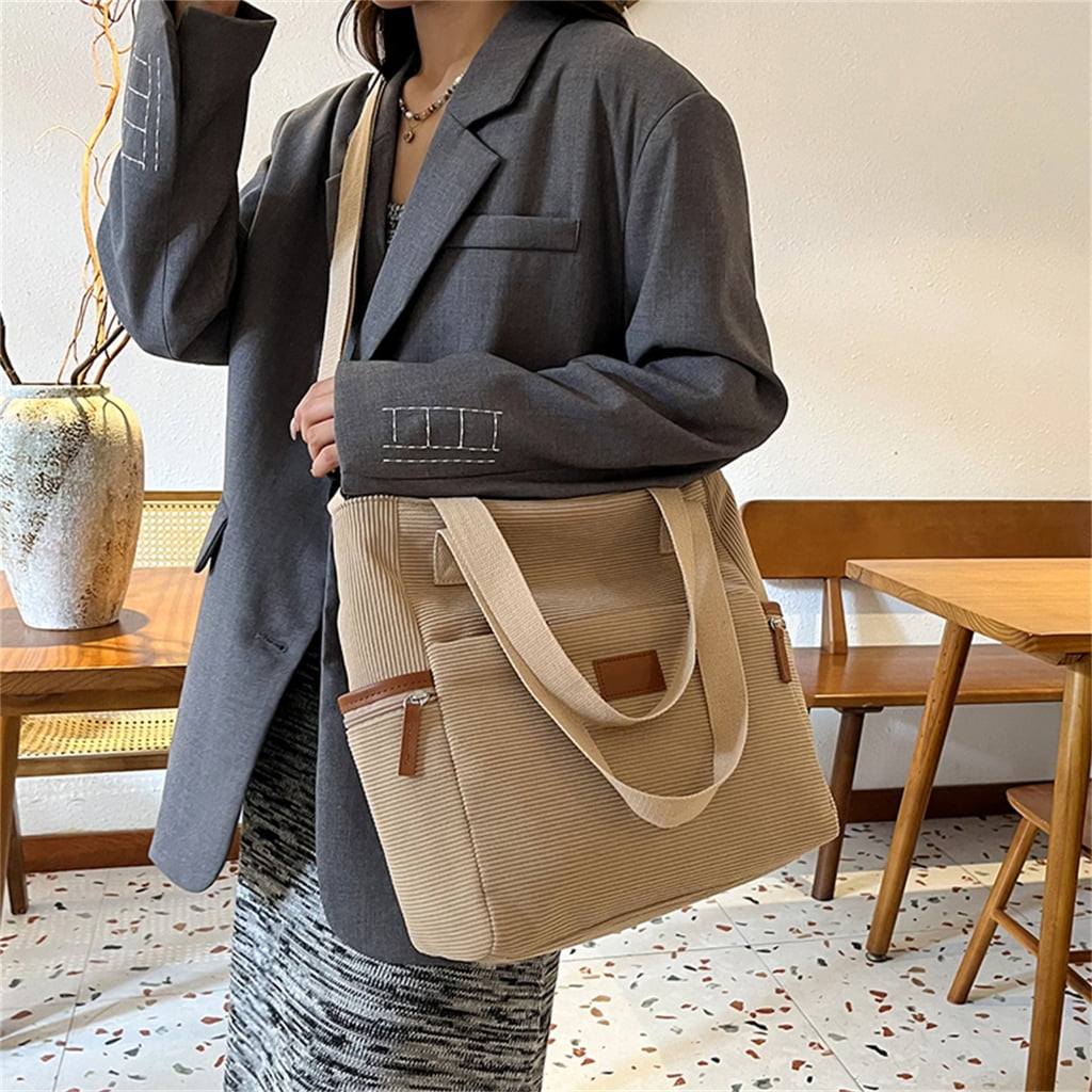FENOHREFE Corduroy Bag For Women Large Capacity Shoulder Purse Handbag Crossbody Bag With Adjustable Strap Satchel Top Handle Bags