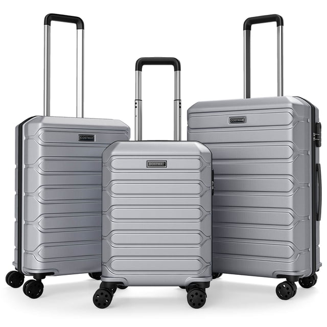 Costway 3-Piece Hardside Luggage Set (20/24/28 Inch) with 8-Spinner Wheels, 3-Digital Lock Gray
