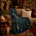 thumbnail image 3 of Majestic Peacock Golden Vines Art, Festive Holiday Scene, Warm Flannel Blanket for Sunroom and Reading Nook with Detailed Artwork, Art Lovers Housewarming Gift, Fantasy Home Decor, 3 of 9