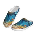 thumbnail image 2 of Daiia Colorful Underwater Shark Print Women’s Fuzzy Slippers Memory Foam Lightweight House Shoes Cozy Loafer Flannel House Shoes-42/43, 2 of 7